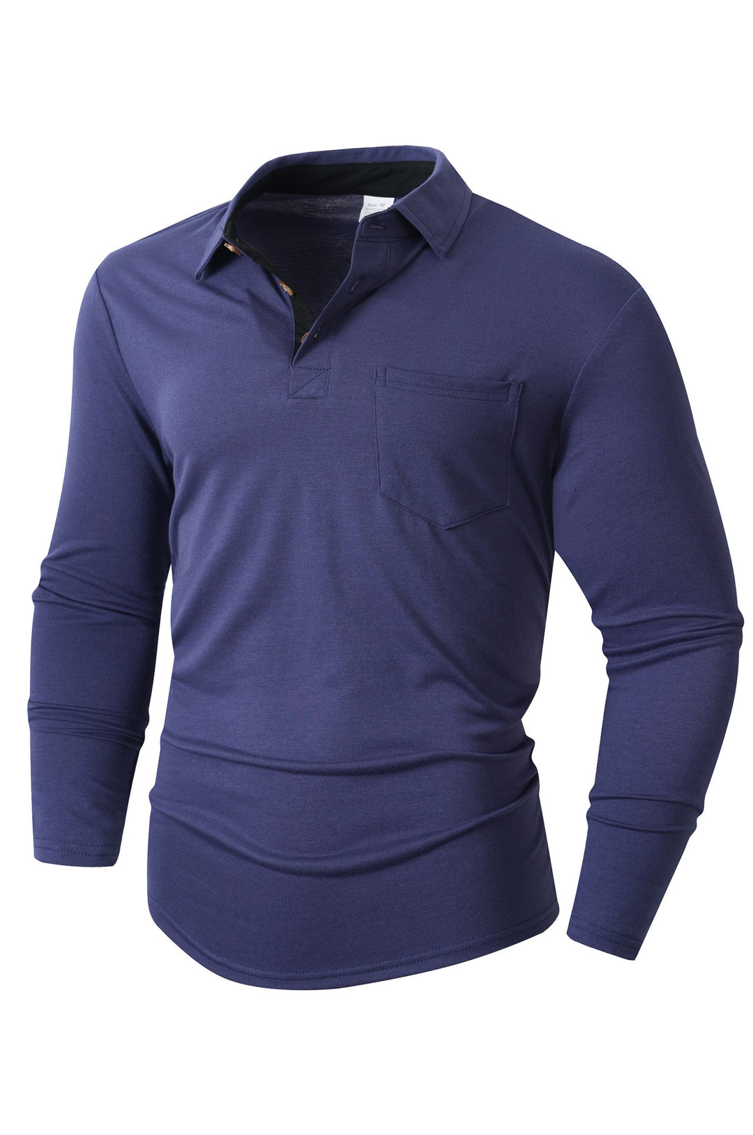 Men's casual long sleeve polo with innovative collar design and practical chest pocket Lisslune