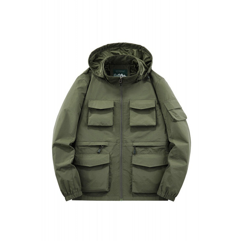 Men's Multifunctional Jacket with Numerous Pockets and Adjustable Hood Collar Lisslune