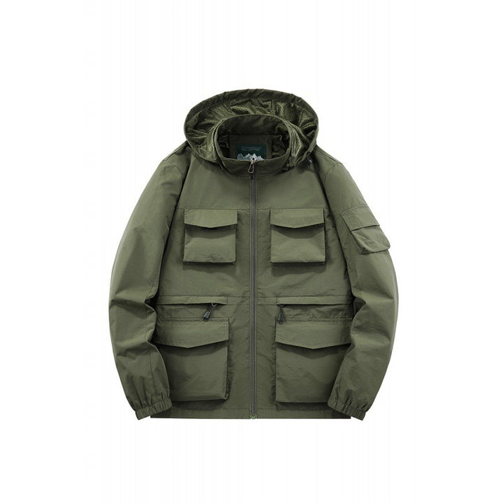 Men's Multifunctional Jacket with Numerous Pockets and Adjustable Hood Collar Lisslune