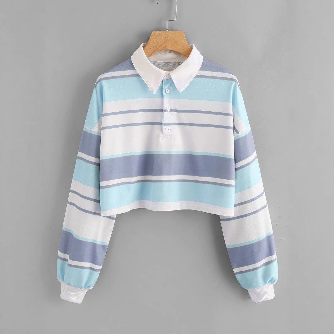 Women's polo shirt in a casual crop design with a stylish color block pattern Lisslune