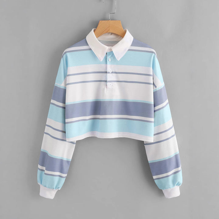 Women's polo shirt in a casual crop design with a stylish color block pattern Lisslune