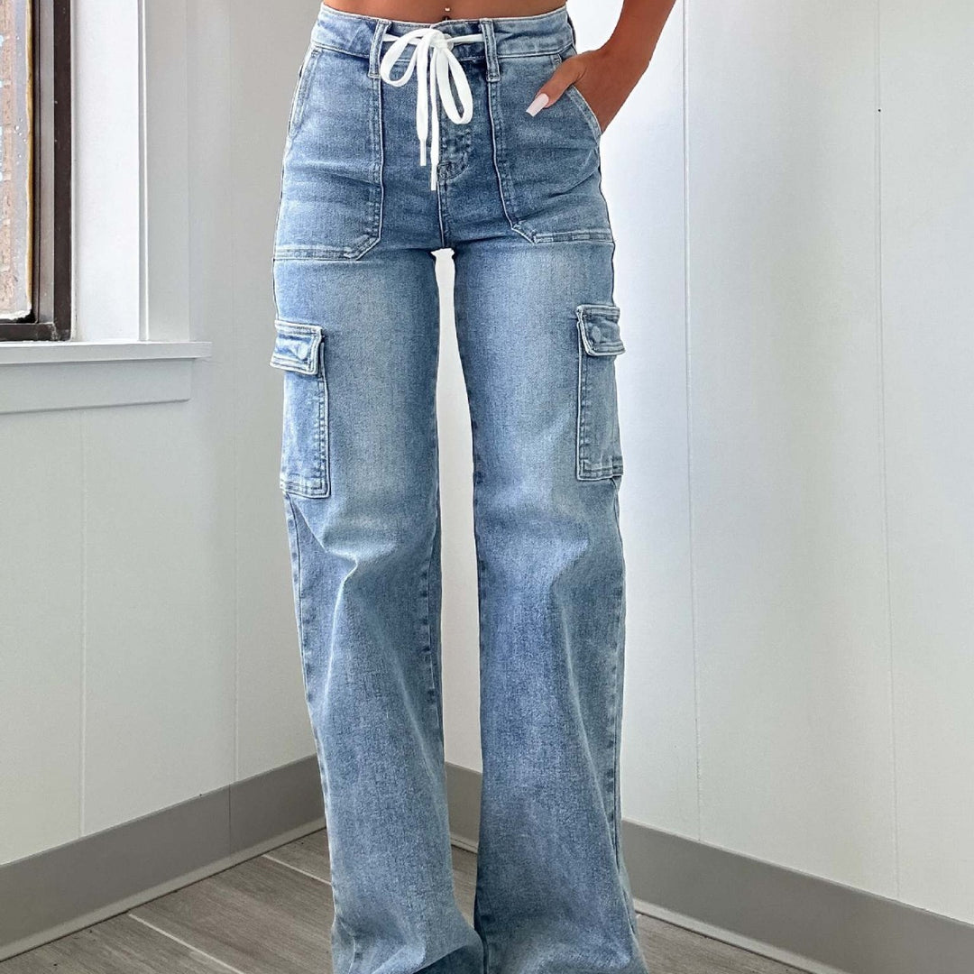 Ladies Cargo Jeans with Wide Leg and High Pockets Lisslune