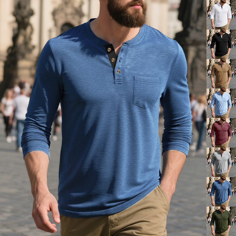 Men's long-sleeve shirt with button placket and chest pocket Lisslune