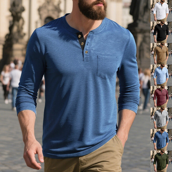 Men's long-sleeve shirt with button placket and chest pocket Lisslune