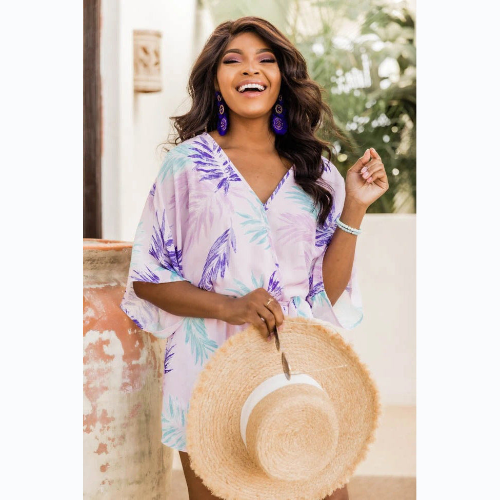 Ladies Romantic Beach Dress with casual cut and elastic waist drawstring