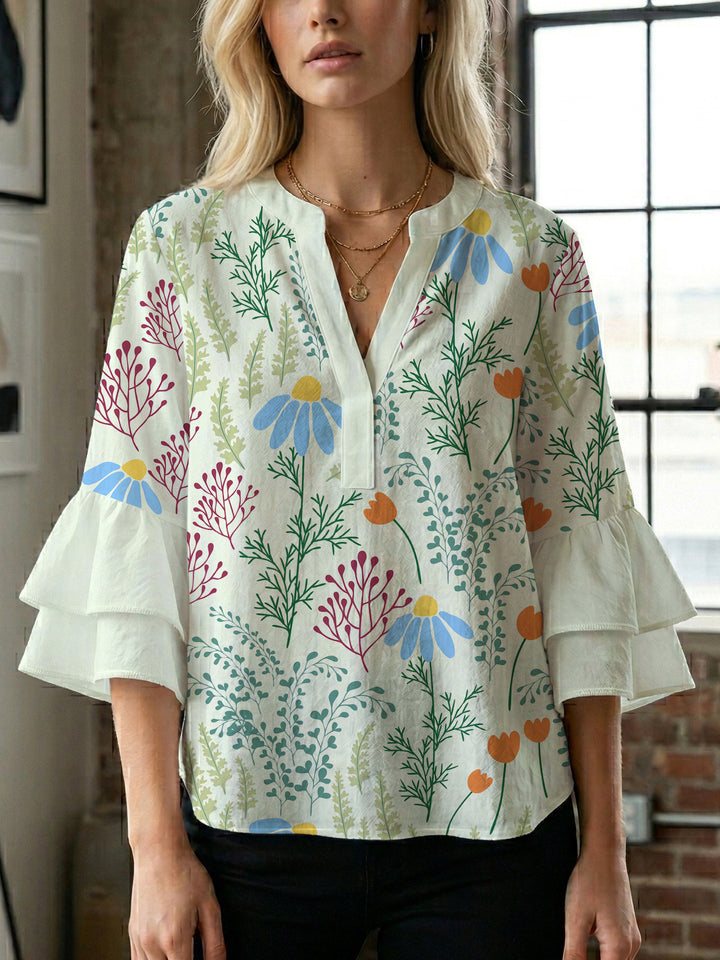Women's blouse shirt with voluminous sleeves and floral pattern Lisslune