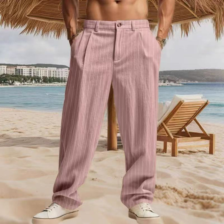 Men's timeless striped summer pants with practical side pockets and a loose fit Lisslune