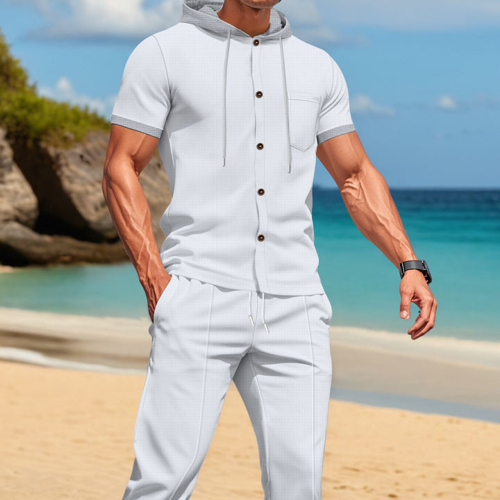 Men's Casual Shirt and Pants Set with Innovative Hooded Design Lisslune