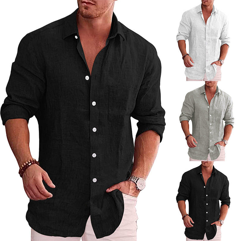 Men's casual linen shirt with chest pocket and roll collar Lisslune