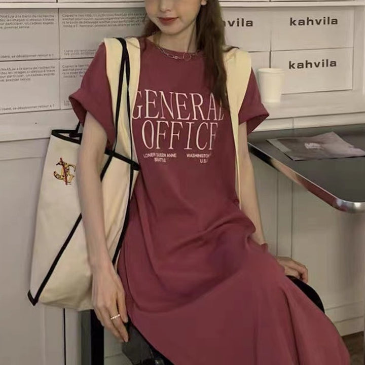 Women's Casual T-Shirt Dress with Creative Slogan Lisslune