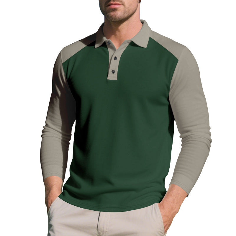 Men's Long Sleeve Polo Shirt with Modern Color Contrast and Breathable Materials Lisslune