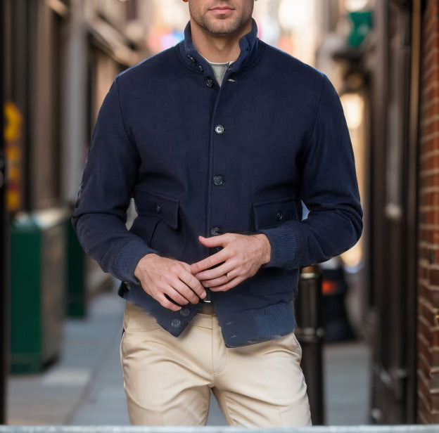 Men's casual transitional jacket with practical pockets and high collar Lisslune