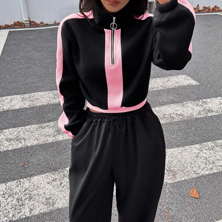 Women's sporty loungewear set with half-wide and elegant contrast stripes Lisslune