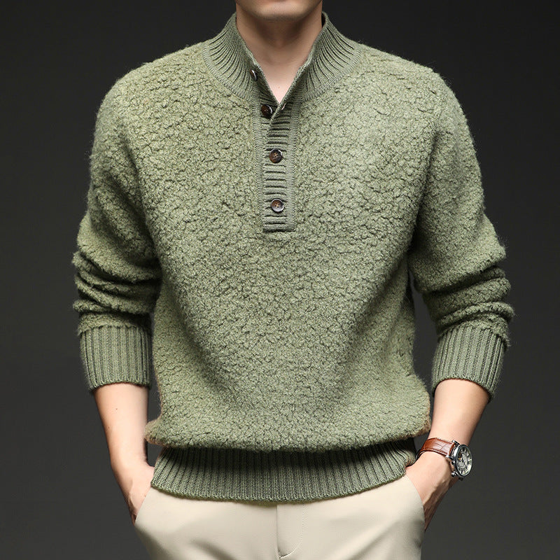 Men's sweater with textured surface and practical button closure Lisslune