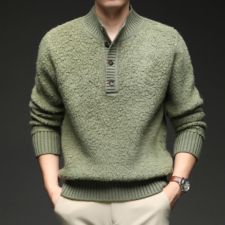 Men's sweater with textured surface and practical button closure Lisslune