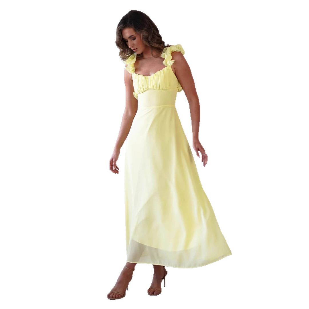 Ladies' maxi dress with playful ruffle details and elastic top