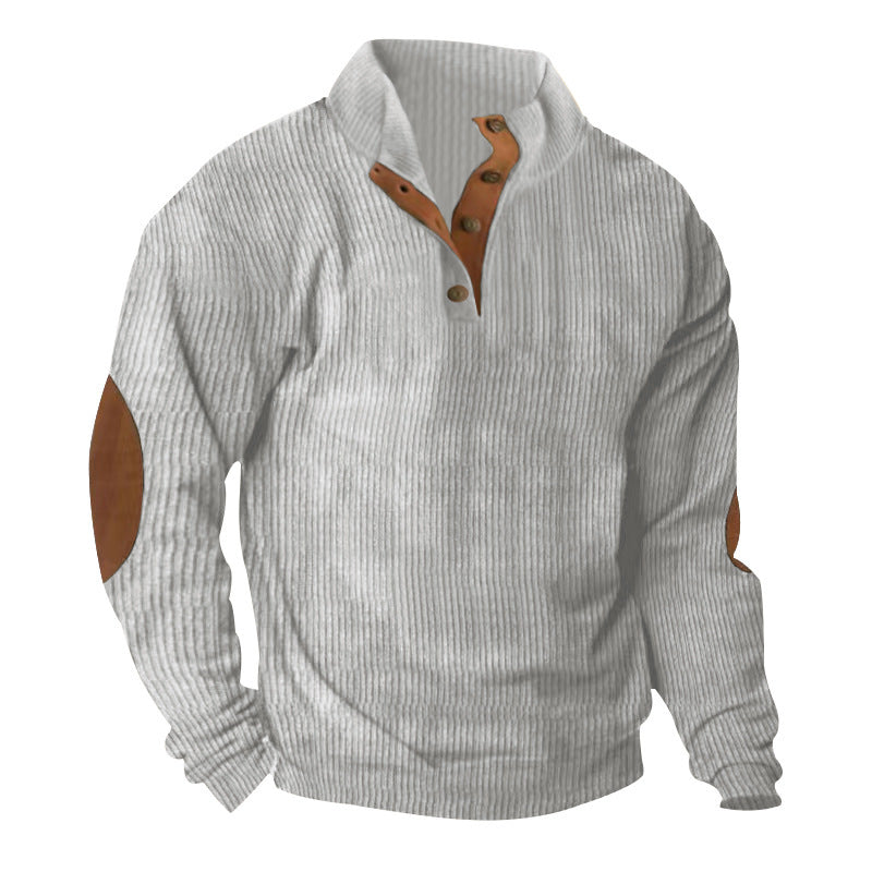 Men's high-quality sweater with button placket and stylish leather applications Lisslune