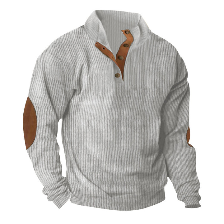 Men's high-quality sweater with button placket and stylish leather applications Lisslune