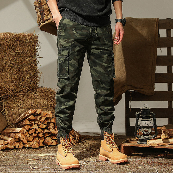 Men's cargo pants in modern camouflage design with elastic waistband and practical pockets Lisslune