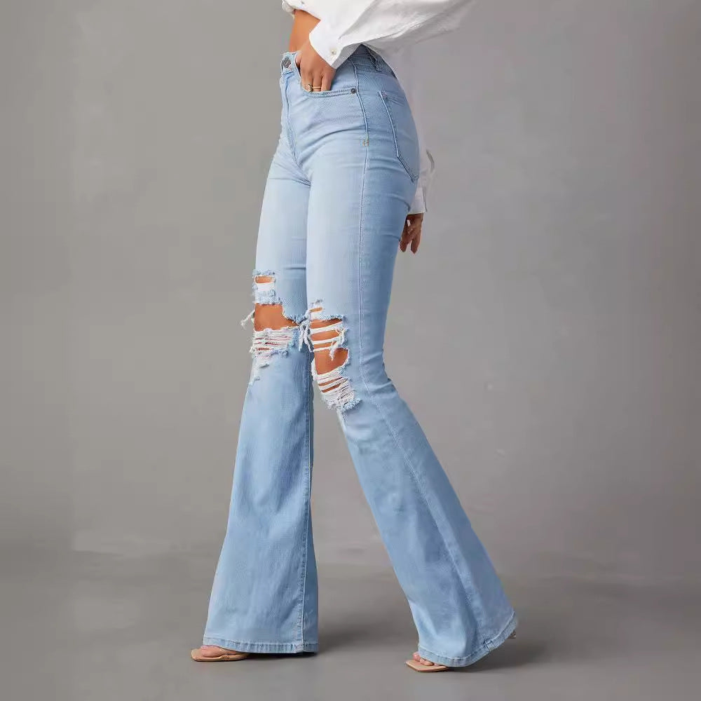 Women Flared Jeans with trendy Destroyed details and high waistband Lisslune