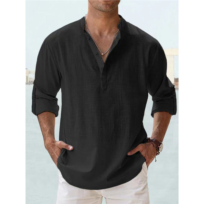 Men's Long Sleeve Henley Shirt with Casual Button Closure and High Quality Cotton Lisslune