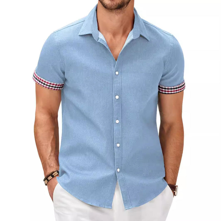 Men's short-sleeve shirt with a modern denim look and stylish checkered pattern Lisslune