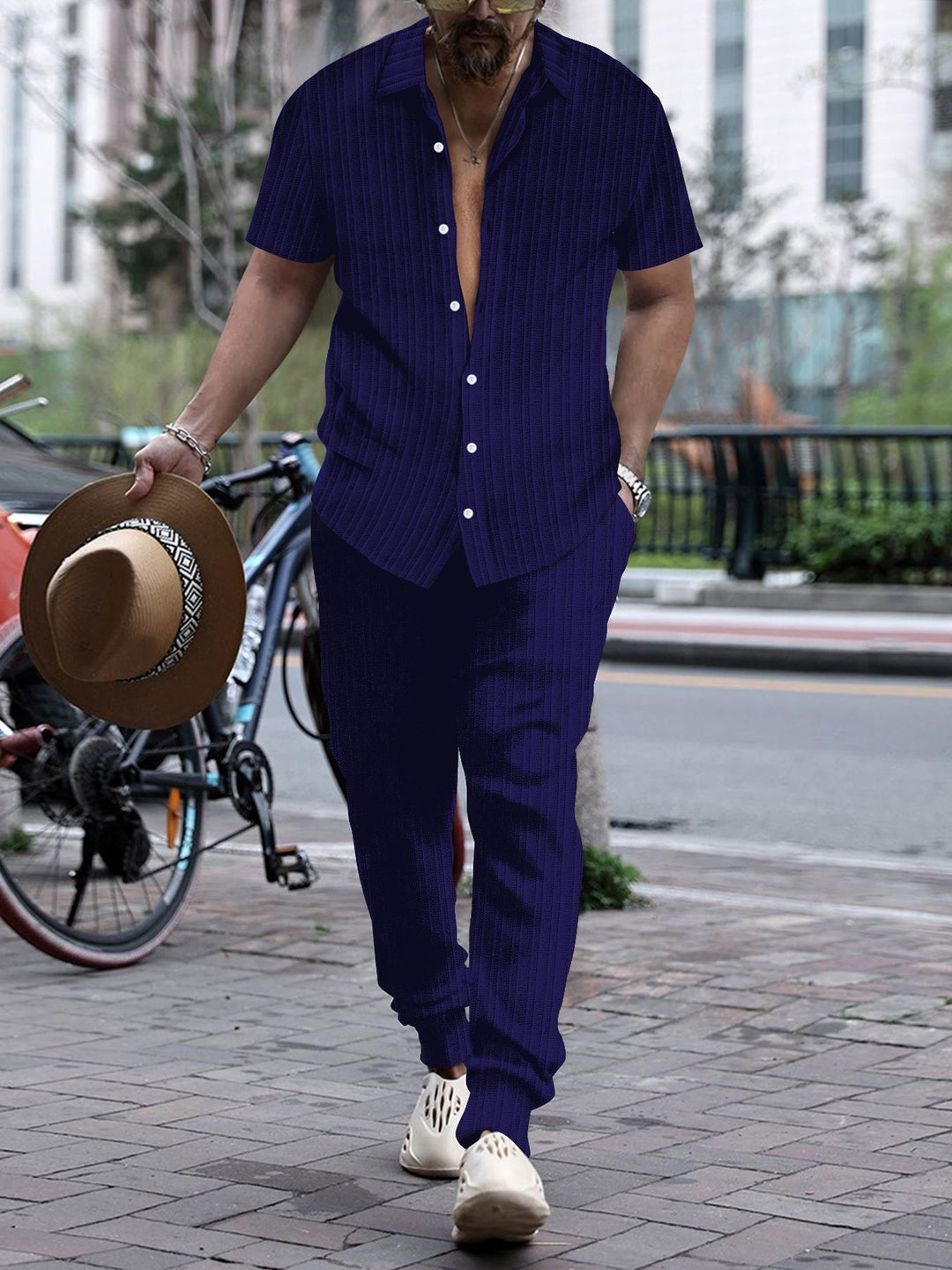 Men's casual short sleeve set with textured surface Lisslune
