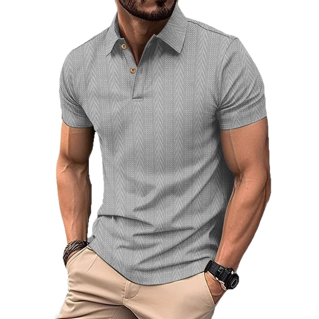 Men's Short Sleeve Polo Shirt with Textured Design and Elegant Button Placket Lisslune