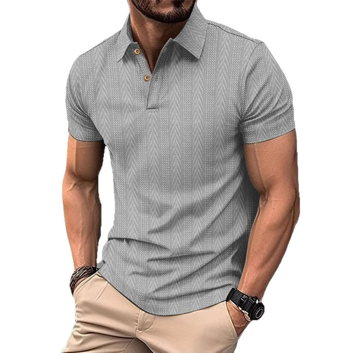 Men's Short Sleeve Polo Shirt with Textured Design and Elegant Button Placket Lisslune
