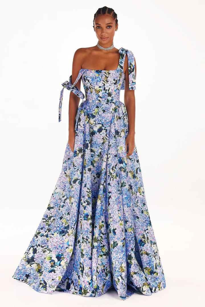 Women's Elegant Maxi Dress with Off-Shoulder Straps and Floral Print