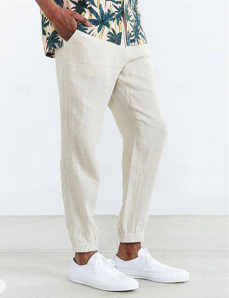 Men's Lightweight Summer Linen Pants with Elastic Waistband and Side Pockets Lisslune