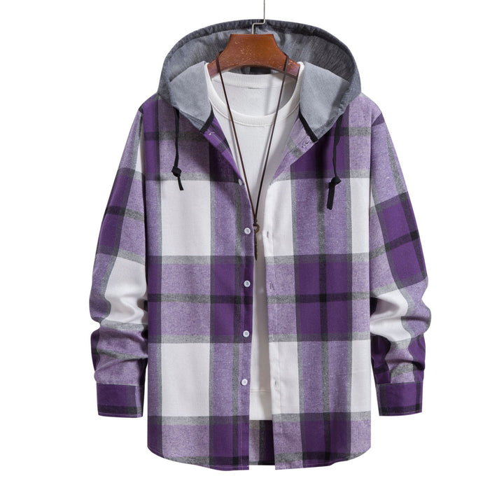 Men's Casual Flannel Jacket with Integrated Hooded Top Lisslune