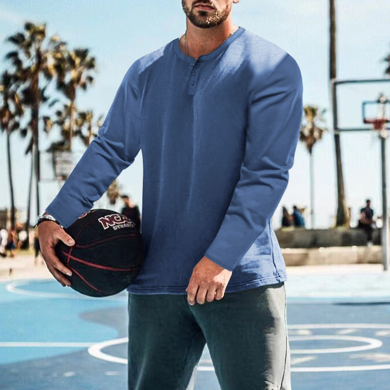 Men's long-sleeve sports top with button placket and breathable properties Lisslune