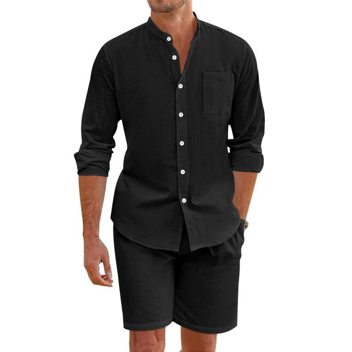 Men's stylish and airy shirt with long sleeves and knee-length shorts Lisslune