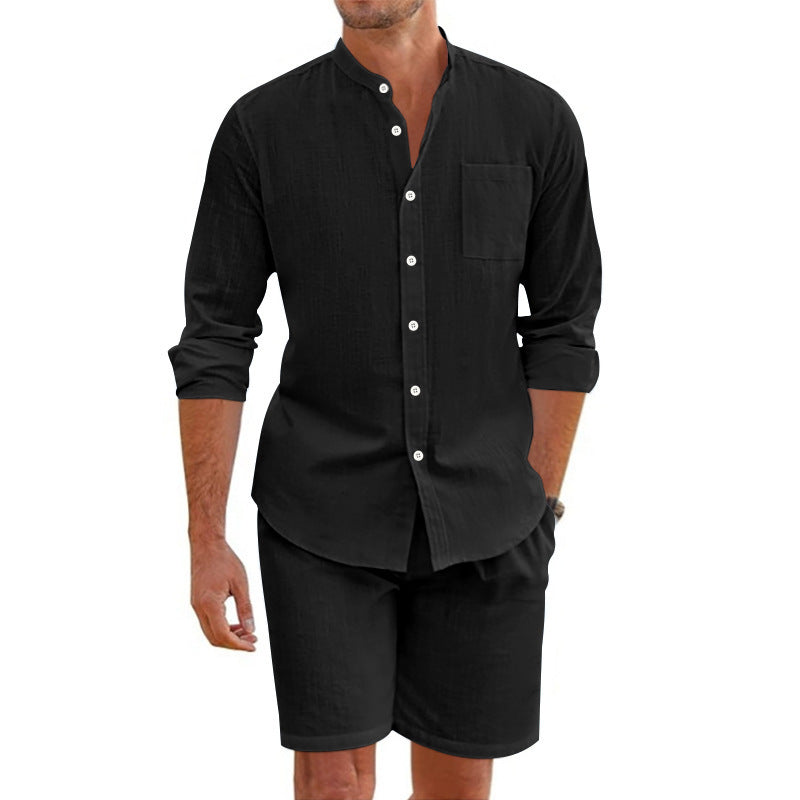 Men's casual short-sleeve shirt with turn-up sleeves and loose fit Lisslune