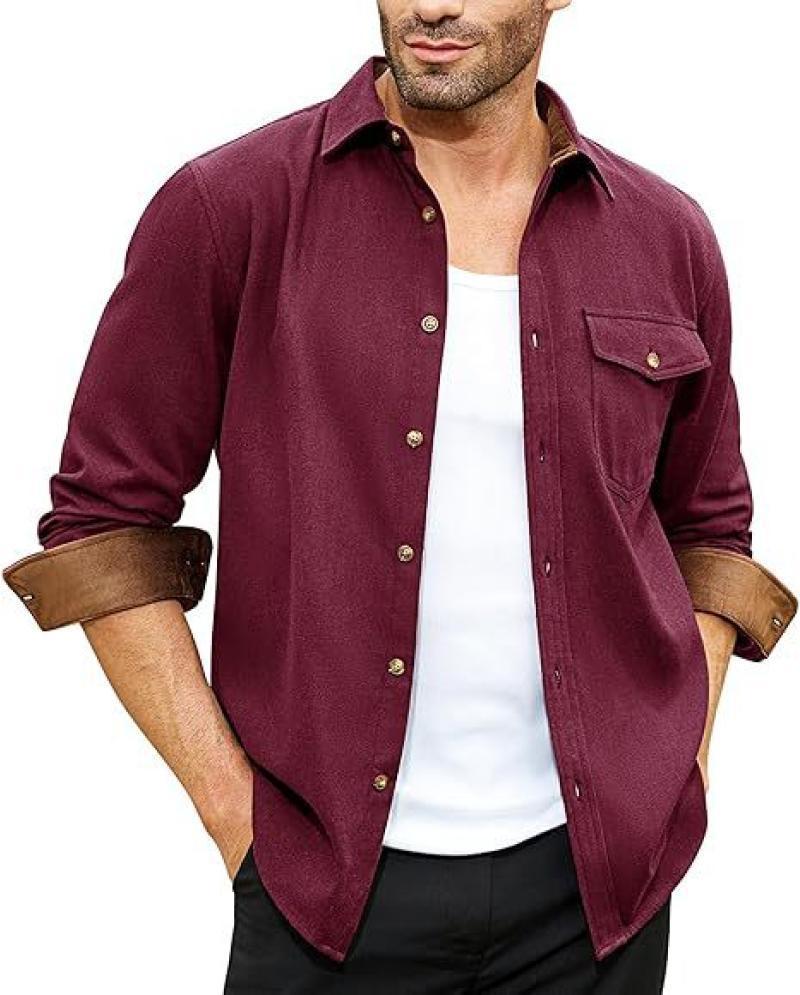 Men's long-sleeve shirt with high-quality flannel and practical breast pocket Lisslune