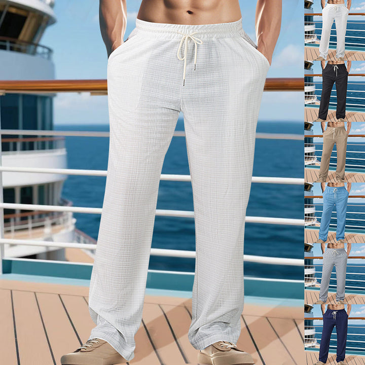 Men's Comfortable Leisure Pants made of lightweight, breathable fabric with elastic waistband and adjustable drawstring Lisslune