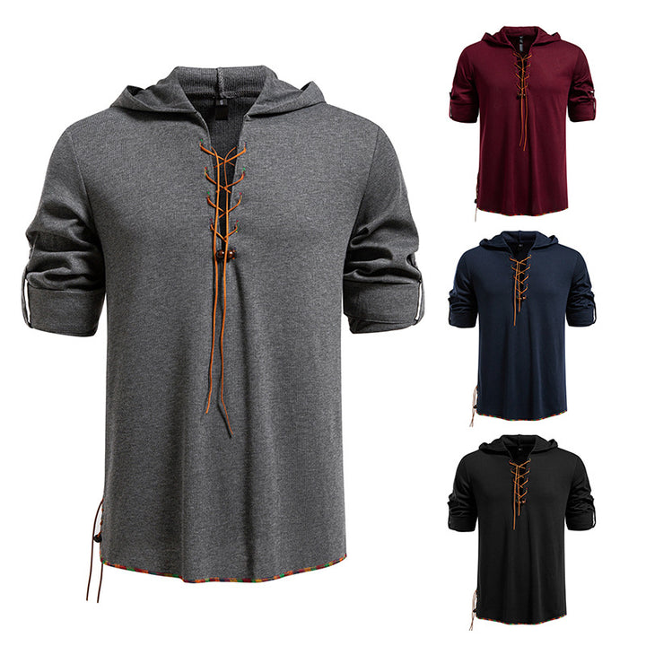 Men's casual hoodie with decorative lacing Lisslune