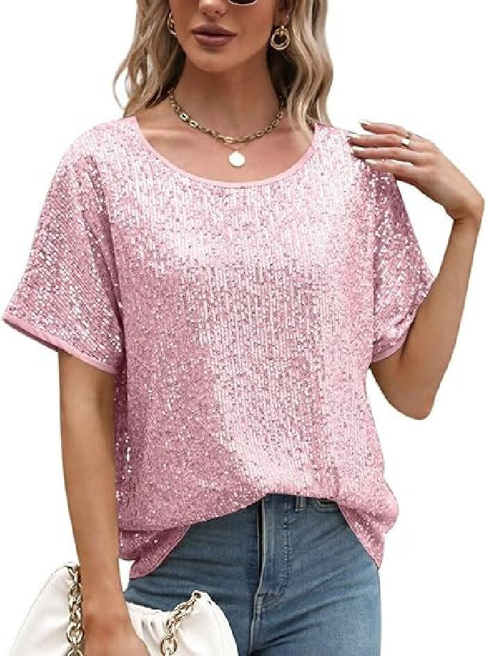Women Glamorous Sequin Top with Wide Sleeves and Loose Fit Lisslune