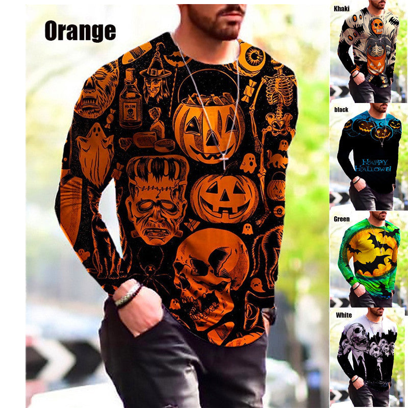 Men's Long Sleeve T-Shirt with Creative Halloween Print Lisslune