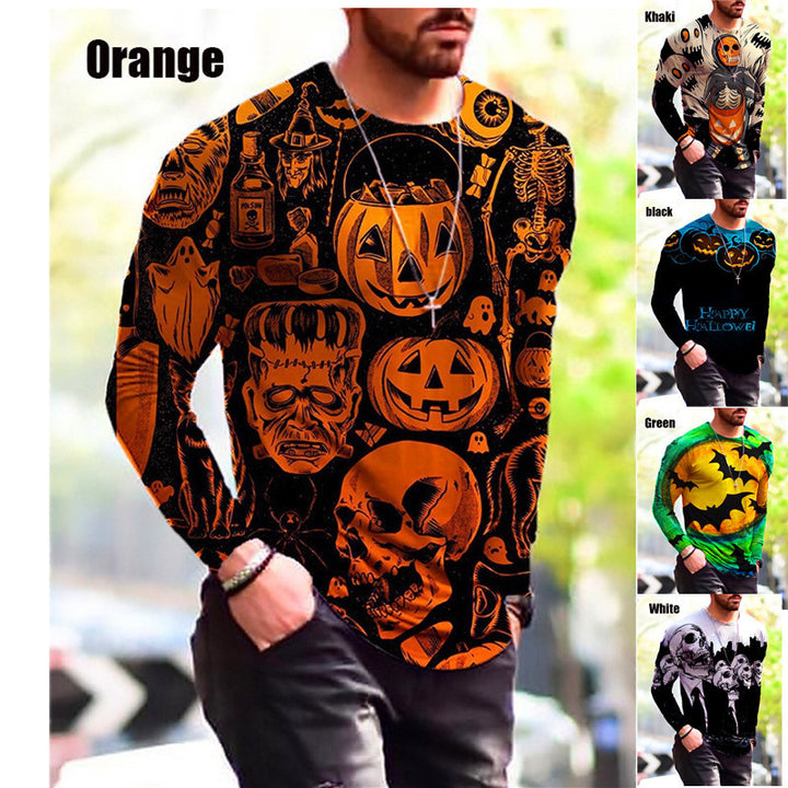 Men's Long Sleeve T-Shirt with Creative Halloween Print Lisslune