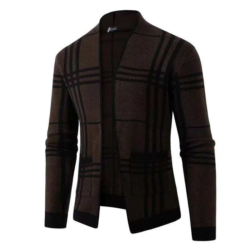 Men's fashionable cardigan with modern check pattern and practical pockets Lisslune