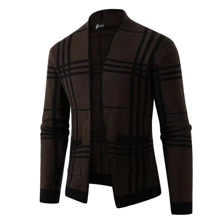 Men's fashionable cardigan with modern check pattern and practical pockets Lisslune