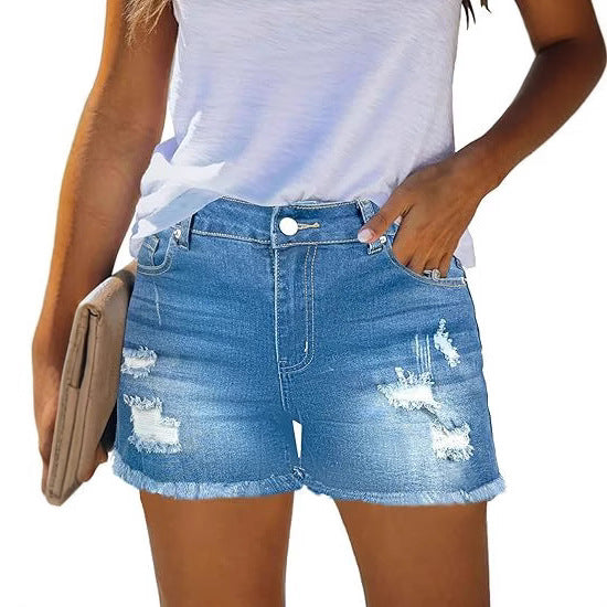 Women's destroyed denim shorts with frayed hems and casual fit Lisslune