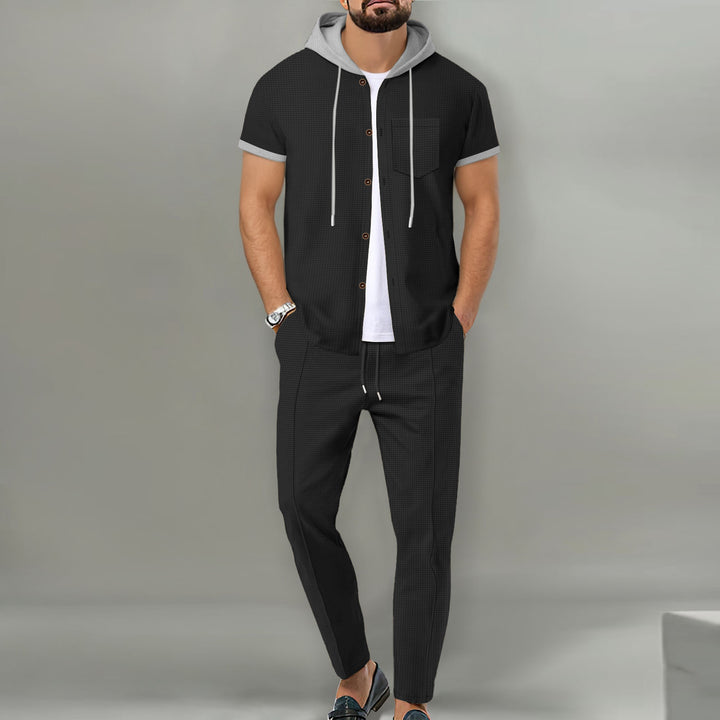 Men's Casual Shirt and Pants Set with Innovative Hooded Design Lisslune