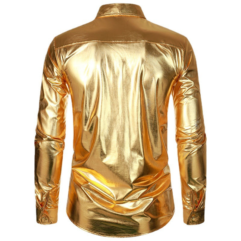Men's Elegant and Shiny Long Sleeve Shirt with Innovative Texture Lisslune