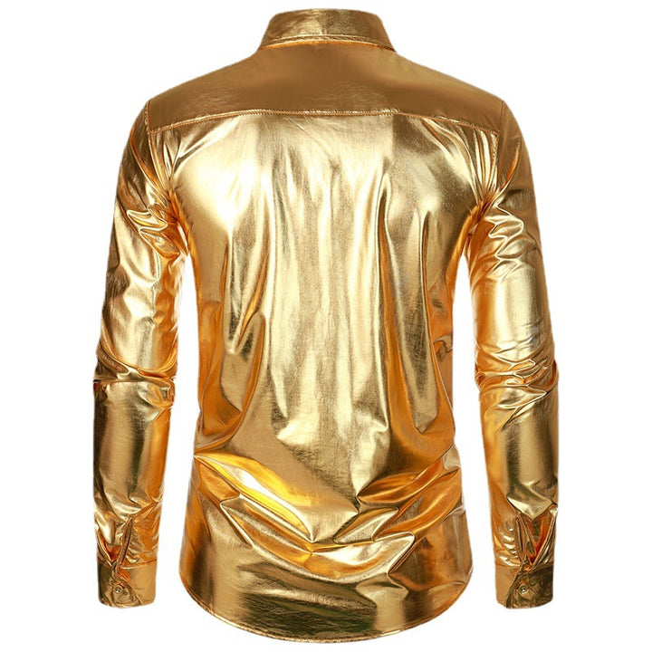 Men's Elegant and Shiny Long Sleeve Shirt with Innovative Texture Lisslune