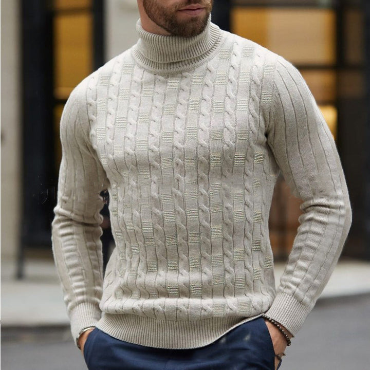 Men's knitted sweater with stylish turtleneck and textured pattern Lisslune