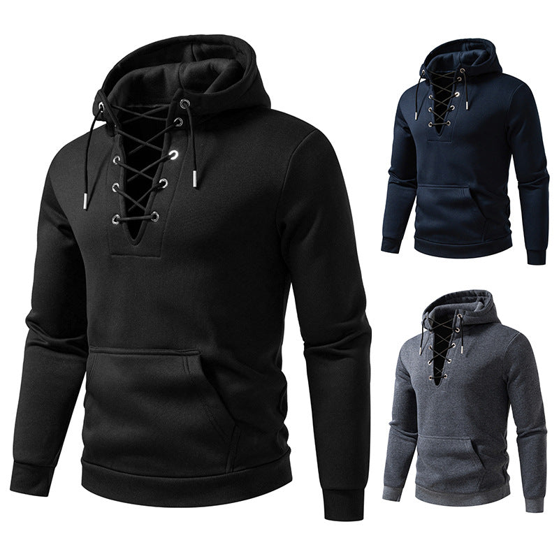 Men's hoodie with fashionable lacing design Lisslune