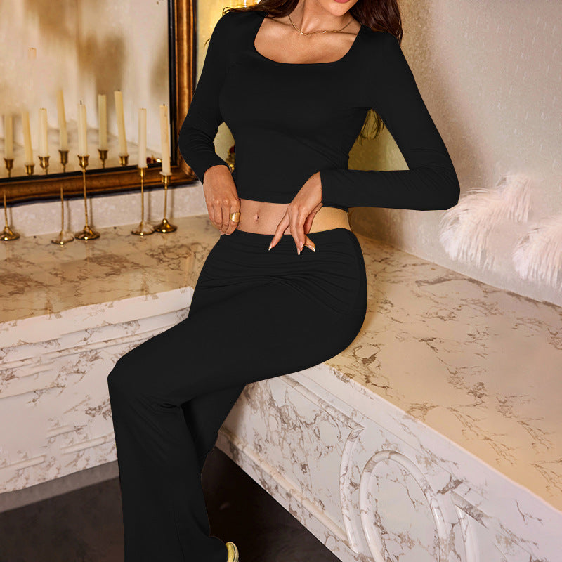 Women's Crop Top and Flared Pants Set